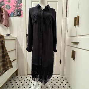 Rails Plaid Long Sleeve Fringe Dress